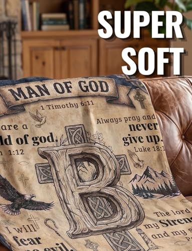 Huglanket Christian Religious Gift with Initial - Spiritual Inspirational Flannel Blanket, 50x65 Inches – T