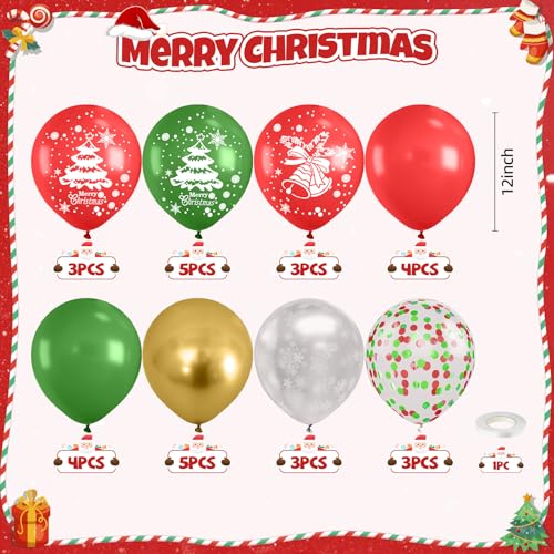 FEYG 30PC Christmas Balloons Kit - 12 Inch Red Green Gold Holiday Decorations