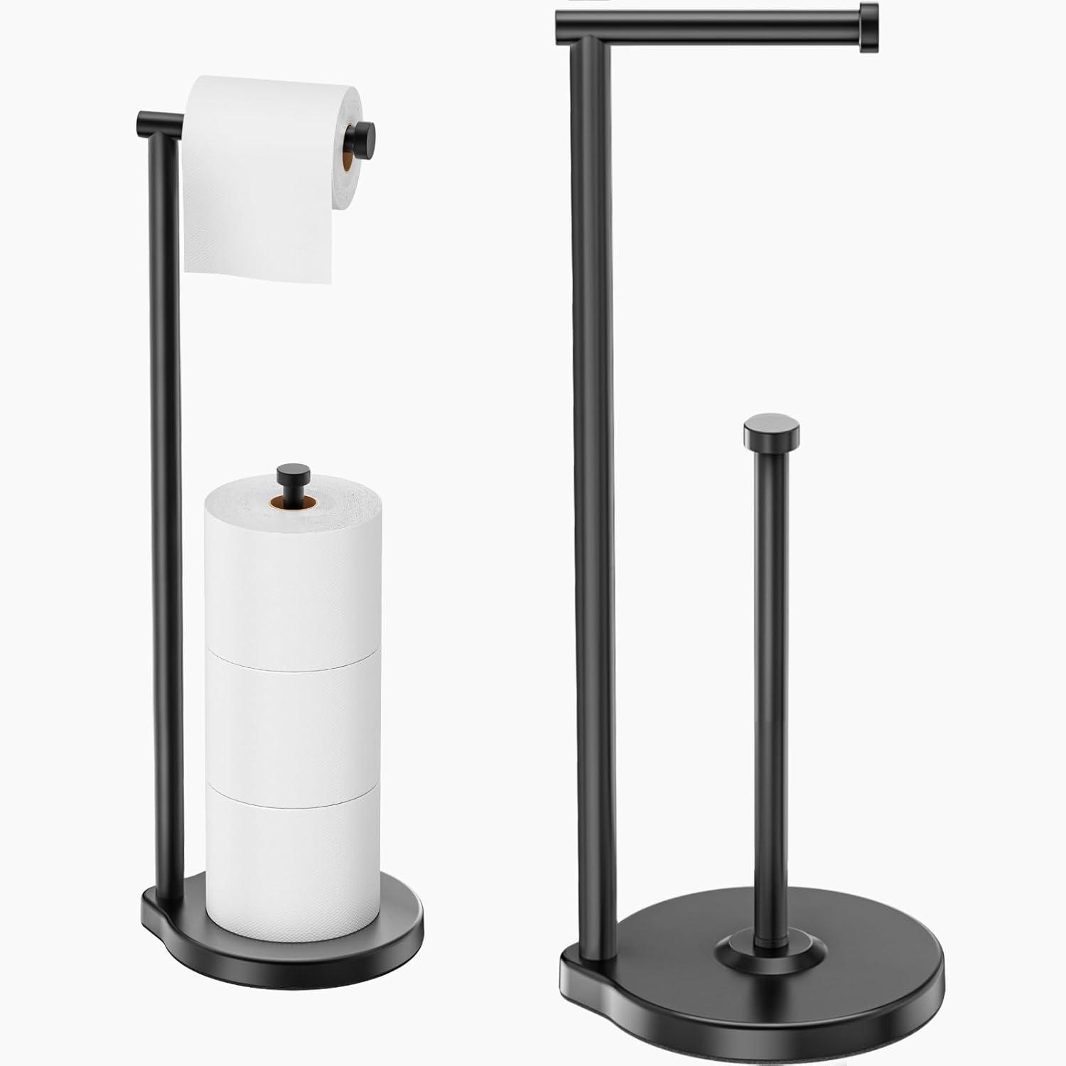Theaoo Heavy-Duty Toilet Paper Holder Stand - Modern Freestanding Stainless Steel Tissue Roll Holder (Black)