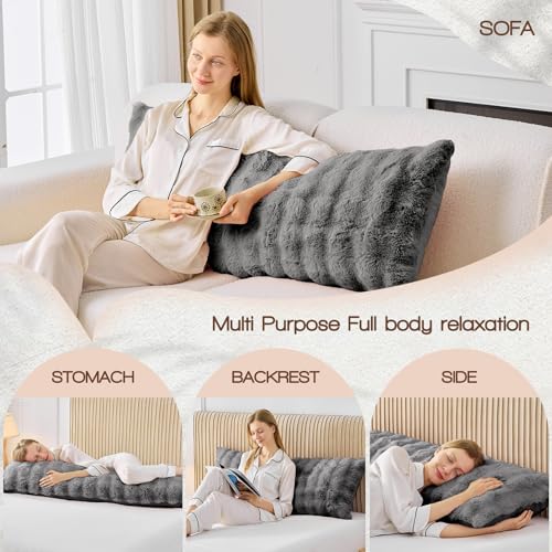 Fluffy Faux Fur Body Pillow for Adults | Adjustable Support, 20x54 Inch