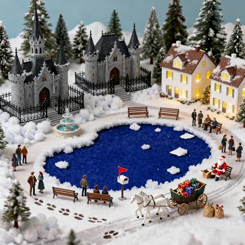 60"x16" Felt Christmas Village Ocean Mat, Non-Slip Water Display Landscape