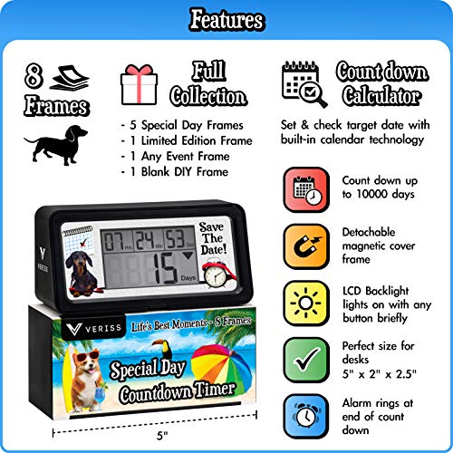 Life's Best Moments Dog Collection Countdown Clock Timer with Backlight - 9999 Days Digital Event Timer