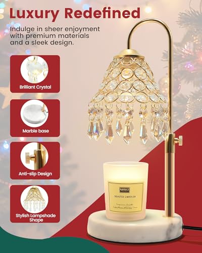 KISUFU Gold 2-in-1 Smart Crystal Candle Warmer Lamp with Timer - 50W Halogen + 5W Night Light, Adjustable Height