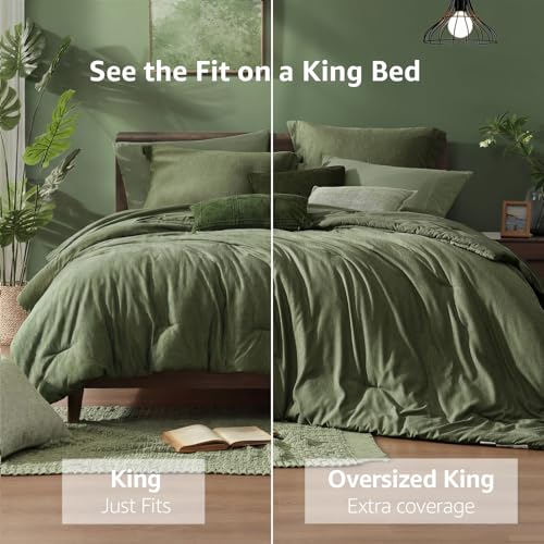 King Size Comforter Set - 7-Piece Olive Green Bed in a Bag Bedding