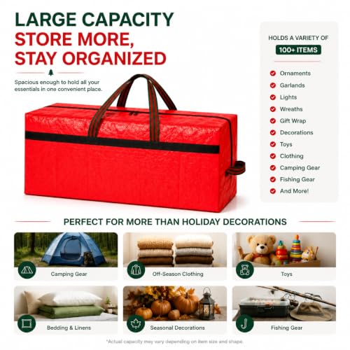 WFK 7FT Christmas Tree Storage Bag Waterproof Zippered Organizer - Red / Medium+