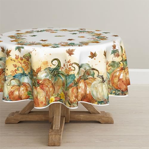 Horaldaily 90" Round Fall Tablecloth with Thanksgiving Leaves – Orange, 100% Polyester
