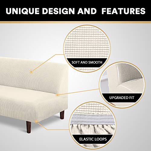 Stretch Futon Cover with Elastic Bottom, Full/Queen Size, Biscotti Beige