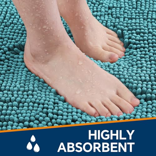 Kildoss Aqua Chenille Bathroom Rug 17"x24" - Plush Non-Slip Bath Mat