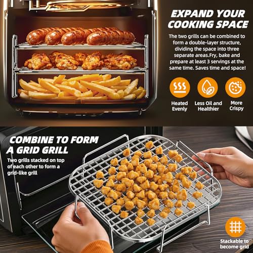 8-Inch Stainless Steel Stackable Air Fryer Racks - 2-Piece Square Grill Set