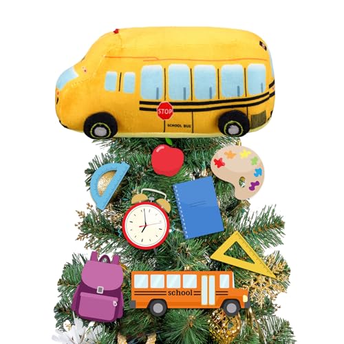 Plush School Bus Tree Topper - 10-Inch Back to School Classroom Decor