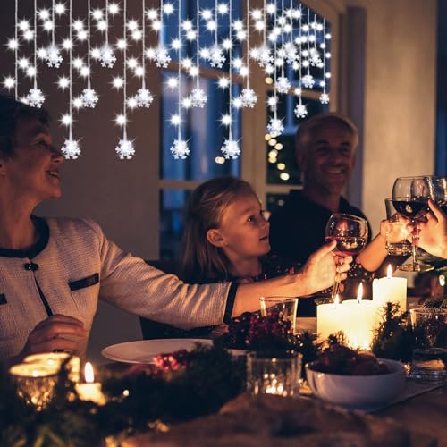 Aurelema White Christmas Snowflake Icicle Lights 33ft Outdoor Indoor with Remote