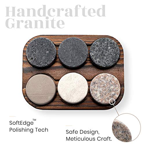 Rocks Whiskey Chilling Stones Set of 6 with Hardwood Storage Tray – Premium Granite Sipping Rocks for Fine Spirits