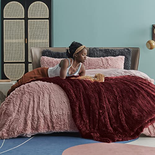Bedsure Burgundy Faux Fur Fluffy Sherpa Blanket 50x60 Throw - Reversible