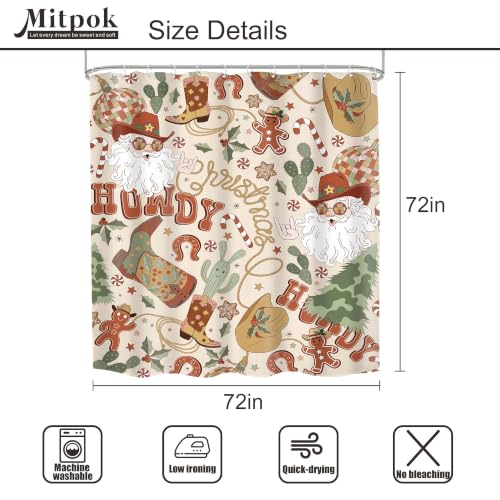 Mitpok Christmas 01 Shower Curtain & Rug Set 72x72 Inches Merry Xmas Western Cowboy Bathroom Decor