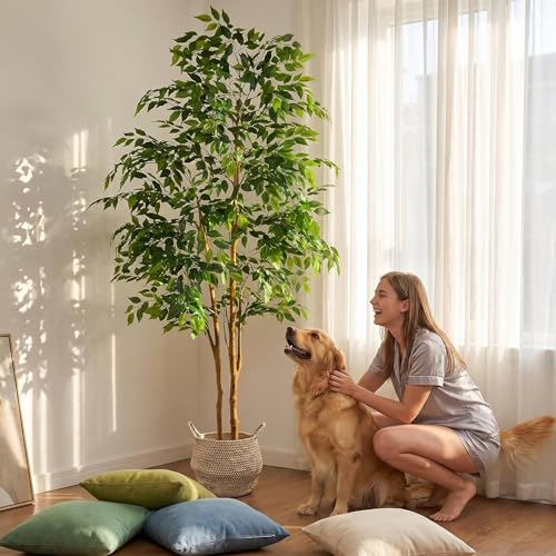 7ft Artificial Ficus Tree with Woven Basket - Realistic Faux Plant