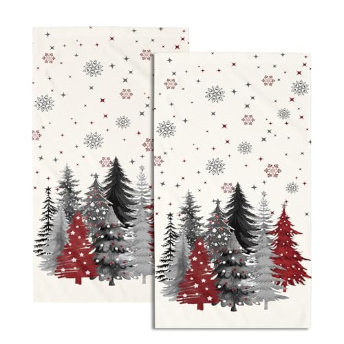 ABSOP Christmas Gray Red Tree Hand Towels 14.4 x 28.3 in (Pack of 2) Xmas