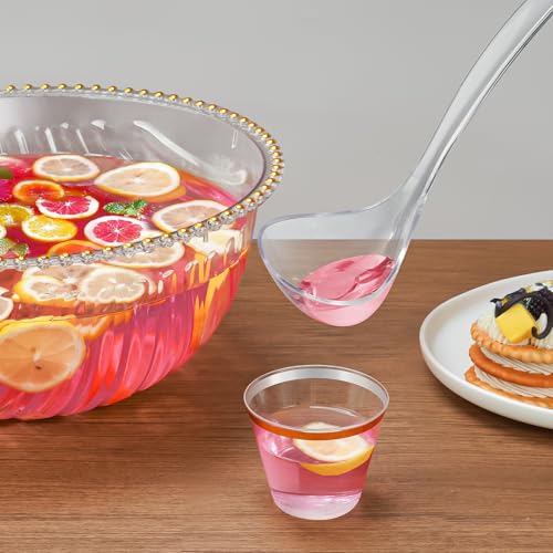 Large 1.7 Gallon Punch Bowl Set with Ladle and 25 Gold-Rimmed Cups