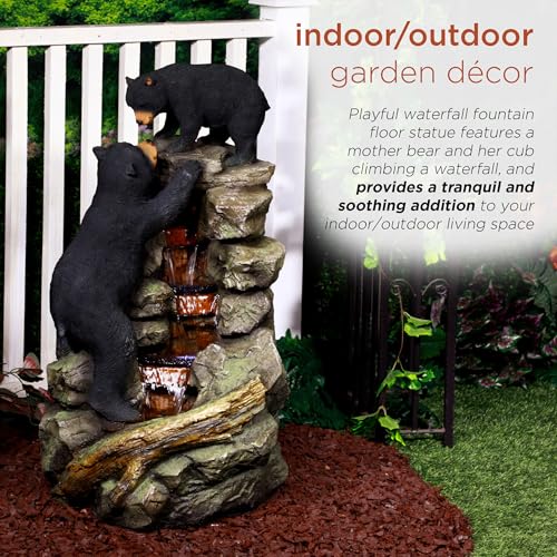 36 Inch Indoor/Outdoor Climbing Bear Water Fountain with LED Lights - Rainforest Wildlife Decor