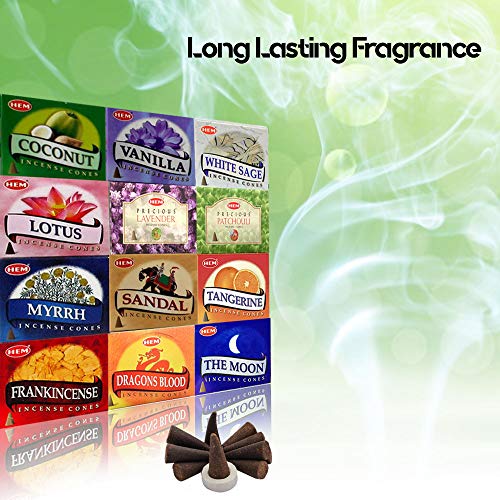 Natural Incense Cones Variety Pack - 12 Assorted Scents (120 Count)