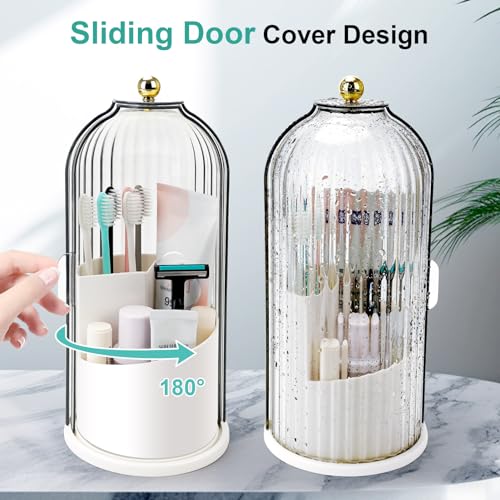 Rotating Toothbrush Holder with Sliding Lid, 3-Slot Bathroom Organizer