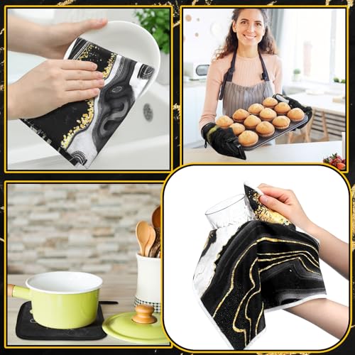 10-Piece Marble Farmhouse Kitchen Decor Set: Towels, Rugs, Mitts & Holders