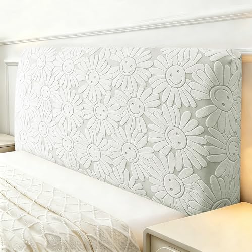 Stretch Bed Headboard Cover - Soft Jacquard Protector, Light Gray, Queen Size