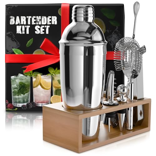 Lagarto 10-Piece Cocktail Shaker Set with Stand - Bartender Mixology Kit for Home & Bar