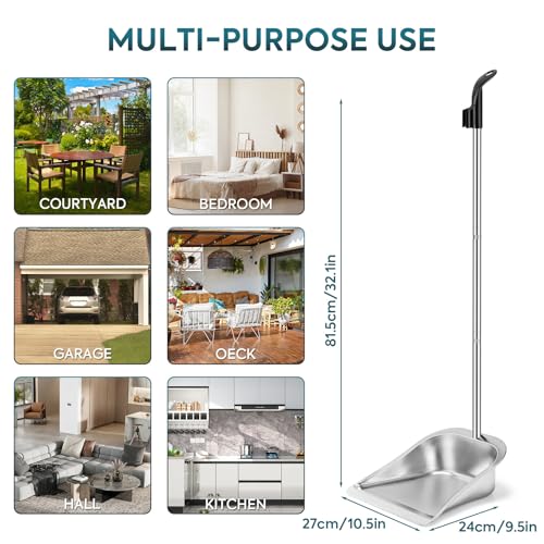 Heavy Duty Stainless Steel Upright Dustpan with 35-Inch Long Handle
