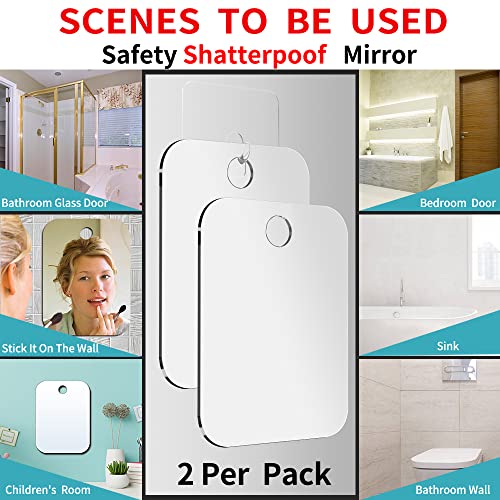 SAFEE MRROR Shatterproof Fogless Shower Mirror 10.7x8 Inch 2 Pack Unbreakable Bathroom Wall Mirror