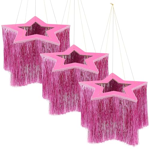 3-Piece Pink Star Fringe Chandelier - Metallic Tinsel Party Decor