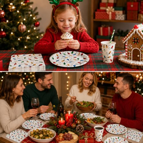 KFJBPB Christmas Plates and Napkins Set - 50PCS 7 Inch Holiday Party Tableware