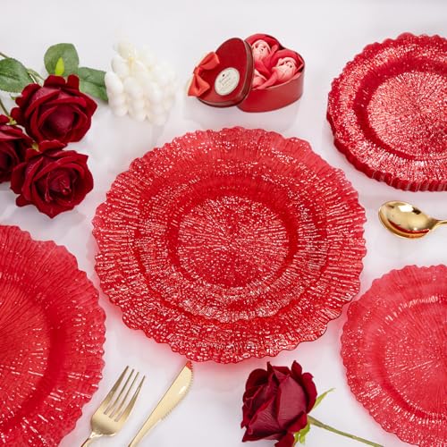 60Pcs Clear & Red Plastic Plates – U-QE Disposable Party Plates (Red Variant)