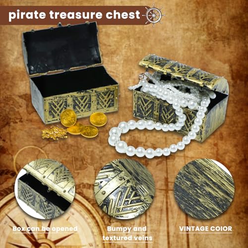 6-Piece Mini Pirate Treasure Chests - Vintage Plastic Storage Boxes