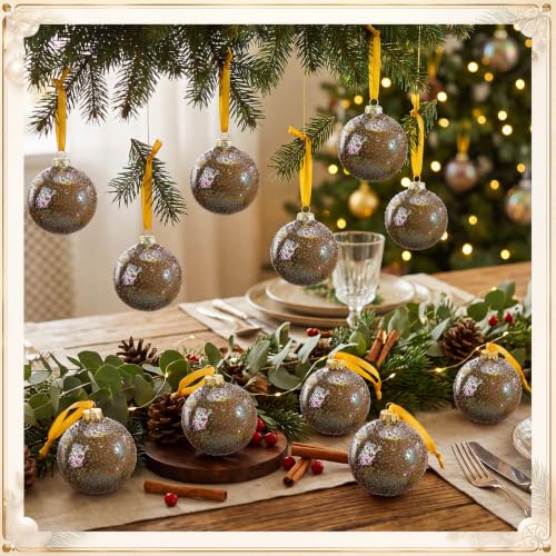 12 Pack Brown Gold Glass Christmas Ornaments 3 Inch Holiday Decor