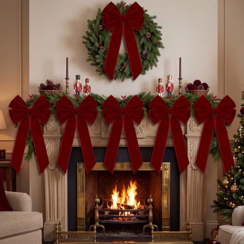 6 Pack Burgundy Velvet Christmas Bows - 15x31 Inch Holiday Decor