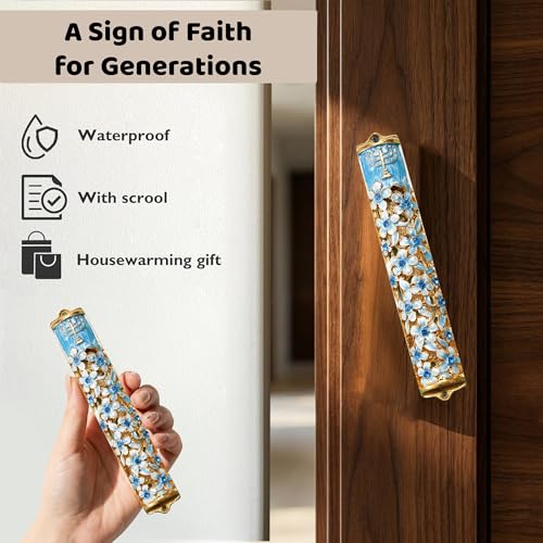 Decorative Enamel Mezuzah with Scroll - Hand Painted Floral Design 5.5 Inch