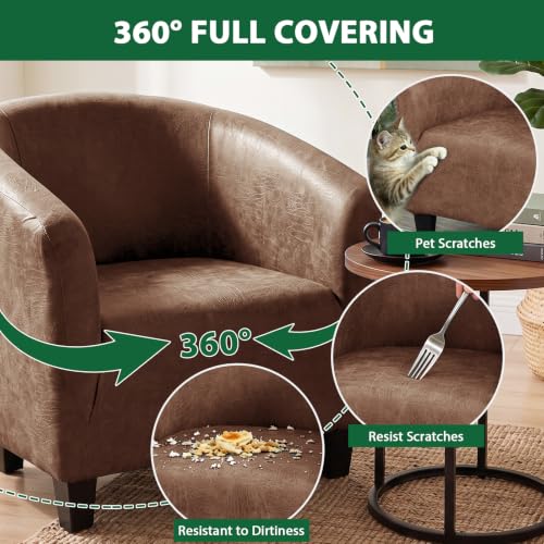 Stretch Faux Leather Barrel Chair Cover – Washable & Pet Friendly