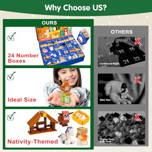 Nativity Scene Building Block Advent Calendar - 24-Day Christmas Countdown Set