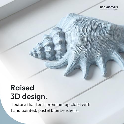 3D Coastal Wall Art Set, Textured Seashell Decor for Bathroom, 7" x 7"