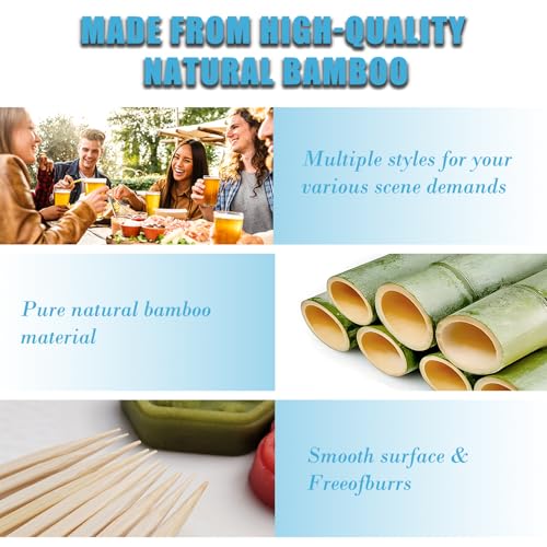 500PCS Natural Bamboo Cocktail Picks Set - 6 Styles & 4 Sizes for Drinks & Appetizers