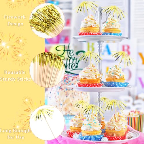 Gold 200Pcs Firework Cupcake Toppers - New Years Cocktail Picks (Gold)