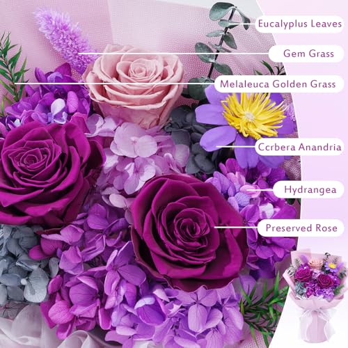 Preserved Flower Bouquet in Gift Box, Everlasting Real Floral Arrangement