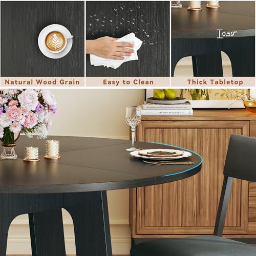 7-Piece Round Dining Table Set for 6, 47-Inch Kitchen Table with Upholstered Chairs
