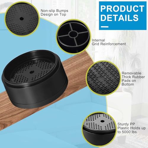 Heavy Duty Stackable Bed Risers - Adjustable Furniture Lifters, 4 Pack