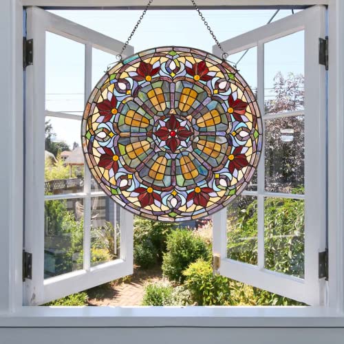 Stained Glass Window Panel - 24-Inch Multi Color Design