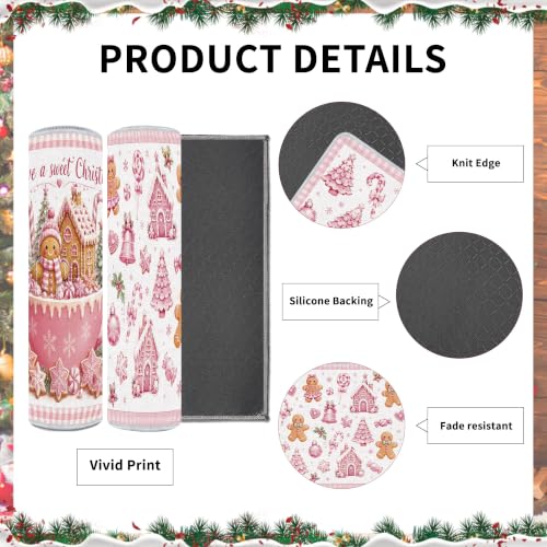 Romart Pink Gingerbread Kitchen Rugs Set of 2 – 16x28in & 16x47in with Silicone Backing