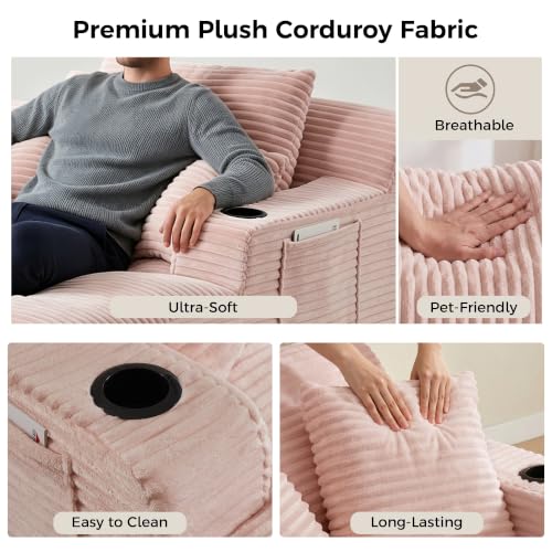 66" Oversized Corduroy Chaise Lounge Chair with Cup Holders and Storage