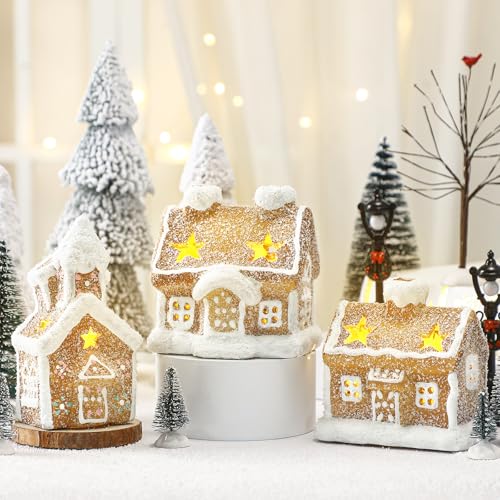 17-Piece LED Christmas Gingerbread Village Set - Lighted Holiday Decor