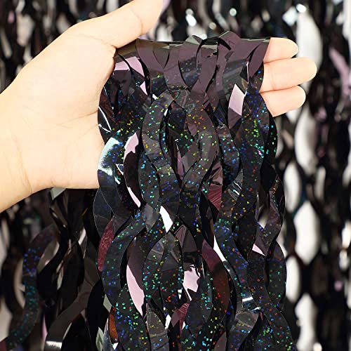 CYLMFC Laser Black 3 Pack 3.3ft x 6.6ft Foil Curtain Backdrop - Sparkly Fringe Photo Booth Props