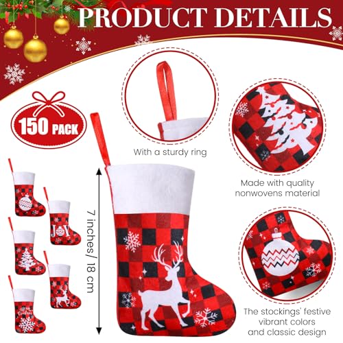 Glimin 150 Pairs Mini Buffalo Plaid Christmas Stockings 7" – Cute Style (Bulk)